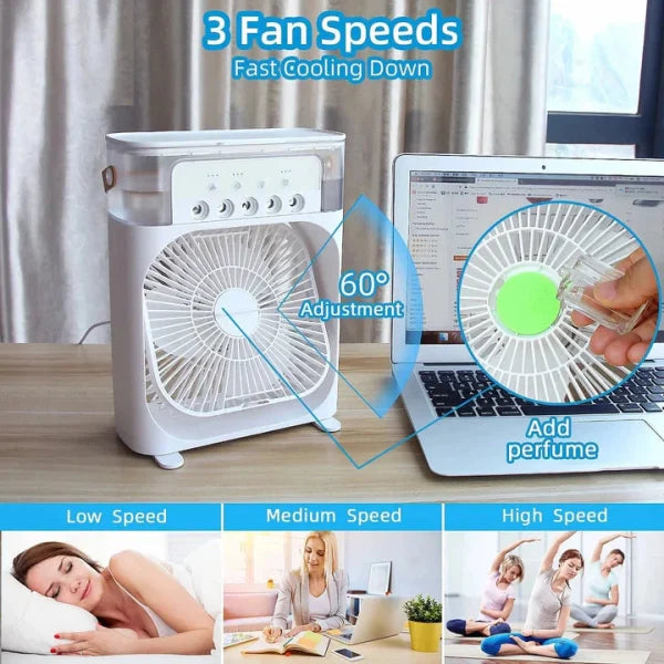 10-Inch Portable Air Conditioner Fan | USB Electric Fan with LED Night Light, Fine Mist Water, and Humidifier Function