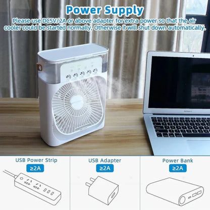 10-Inch Portable Air Conditioner Fan | USB Electric Fan with LED Night Light, Fine Mist Water, and Humidifier Function